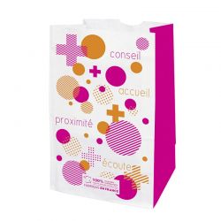 Sachet papier pharmacie kraft blanc - motif pharmabulle - 18x12x29 cm