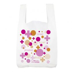 Sac plastique pharmacie bretelle blanc - motif pharmabulle- 26x12x45 cm