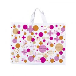 Sac plastique pharmacie poignées souples blanc - motif pharmabulle- 64x5x48 cm