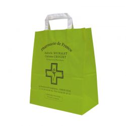 Sac papier pharmacie vert anis personnalisable - 22x10x28 cm