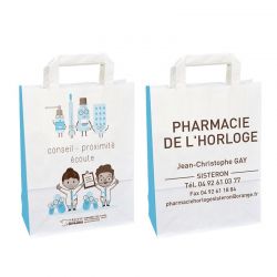 Sac papier pharmacie poignées plates personnalisable