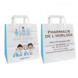 Sac papier pharmacie poignées plates personnalisable - 22x10x28 cm – Proximity